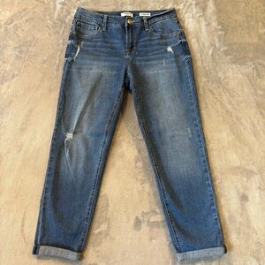 Kensie Boyfriend Ankle Cropped Rolled Hem Distressed Denim Jeans Wmn’s Sz 6